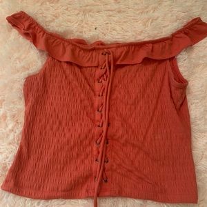 Off the shoulder salmon crop top